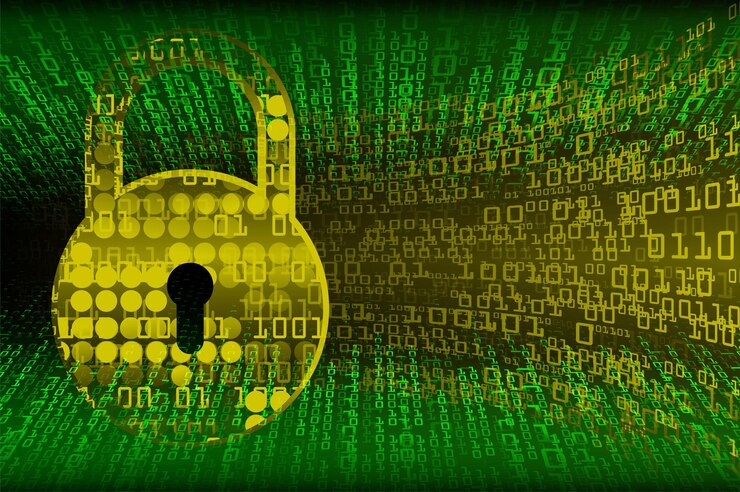 Data security visualization with locks and encryption symbols