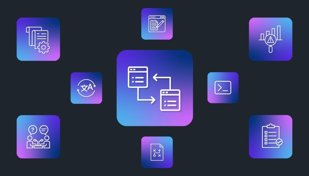 Legal documents and AI technology icons representing IP considerations