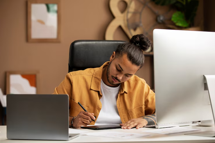 image of an author using a desktop writing tool
