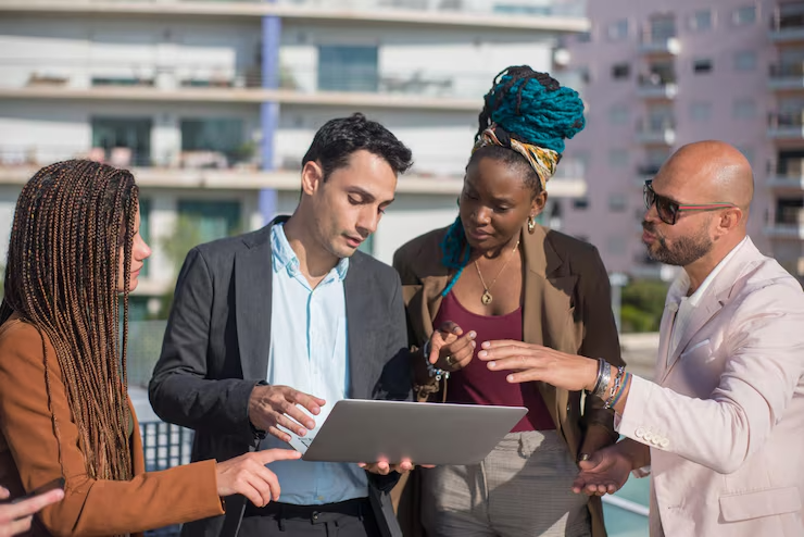  Diverse group of professionals using The Software across devices