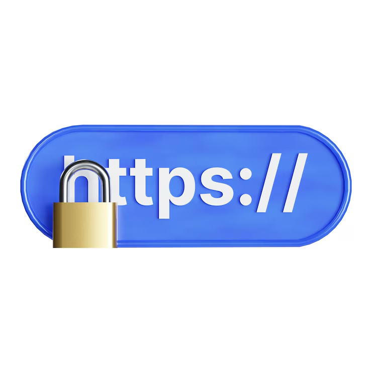 Display a browser address bar showing HTTPS and a secure lock icon