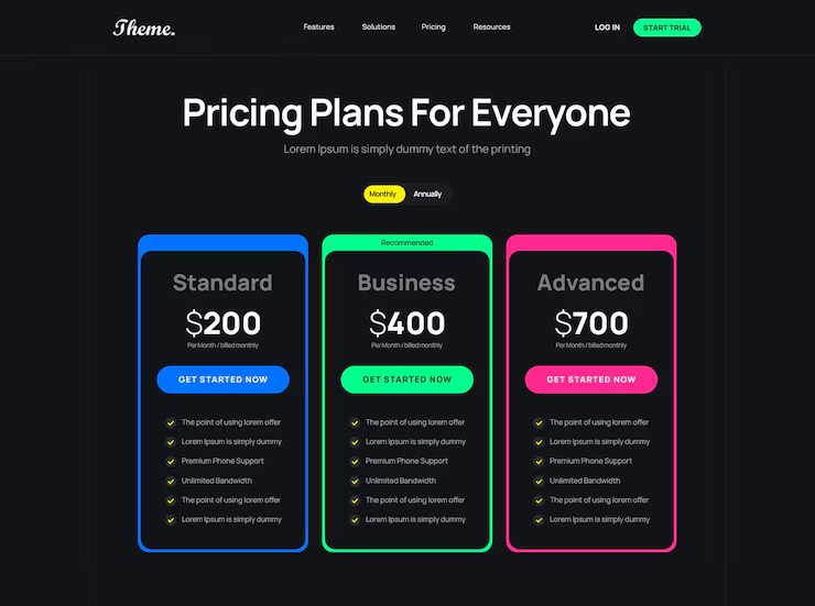 Pricing graphic or screenshot of payment section