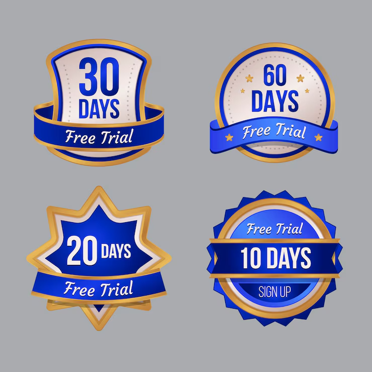 trial countdown calendar, 30-day badge, or refund guarantee icon