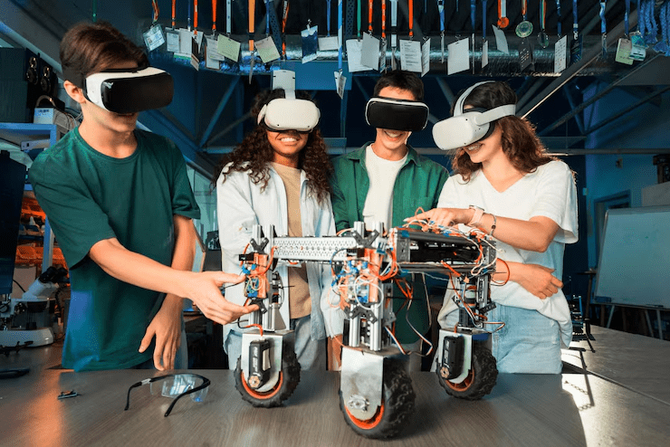 Training session with humans learning to operate cobots