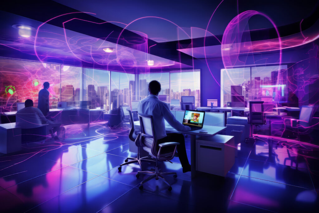 Illustration of AI Stack  powering a remote worker's digital office