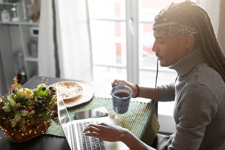  calming image of someone working in a minimalist workspace
