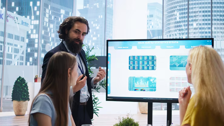 Office environment with AI's impact-dashboard in display