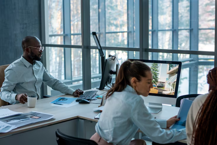 Modern office desk with AI tools on screen (productivity concept)