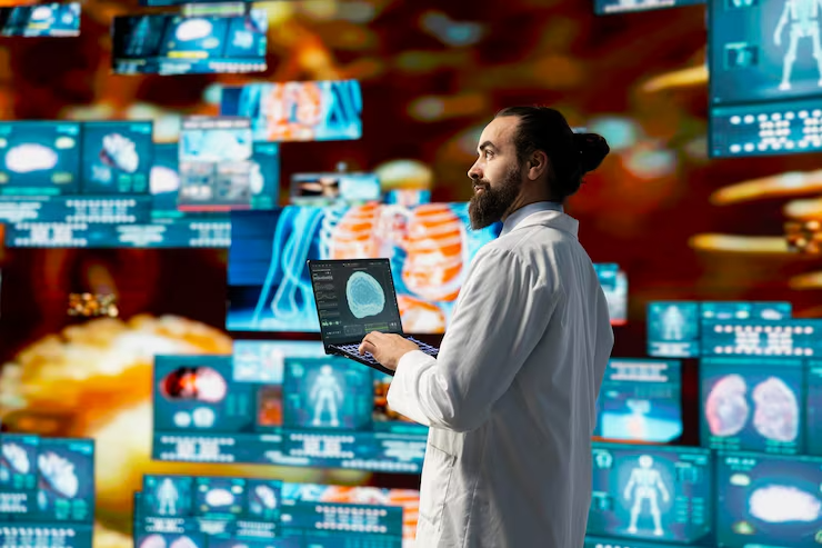 A professional with several AI apps while manually reviewing reports, AI Tools vs Human